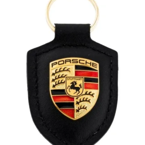 porsche black leather key chain with metal logo aftermarket