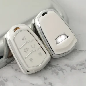 cadillac 5 button smart key cover case (white & chrome) no electronics aftermarket